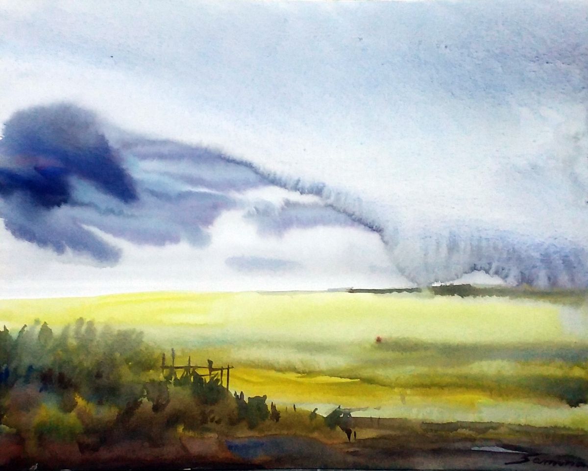 Monsoon & Corn Field Watercolor Painting (2016) Watercolours by