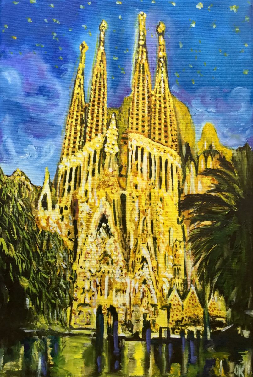 Sagrada Familia at night (2016) Oil painting by Olga Koval | Artfinder