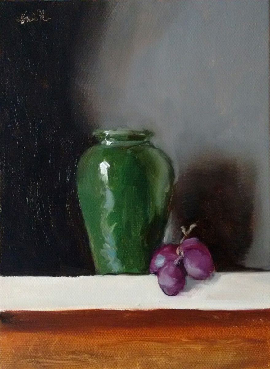 f messaging cloud canvas. Pottery Grapes; (2017 Green on & life Still oil