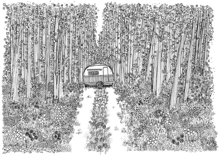 Happy Camper Ink Drawing By Natasha Phillips Happy Camper Ink Drawing By Natasha Phillips