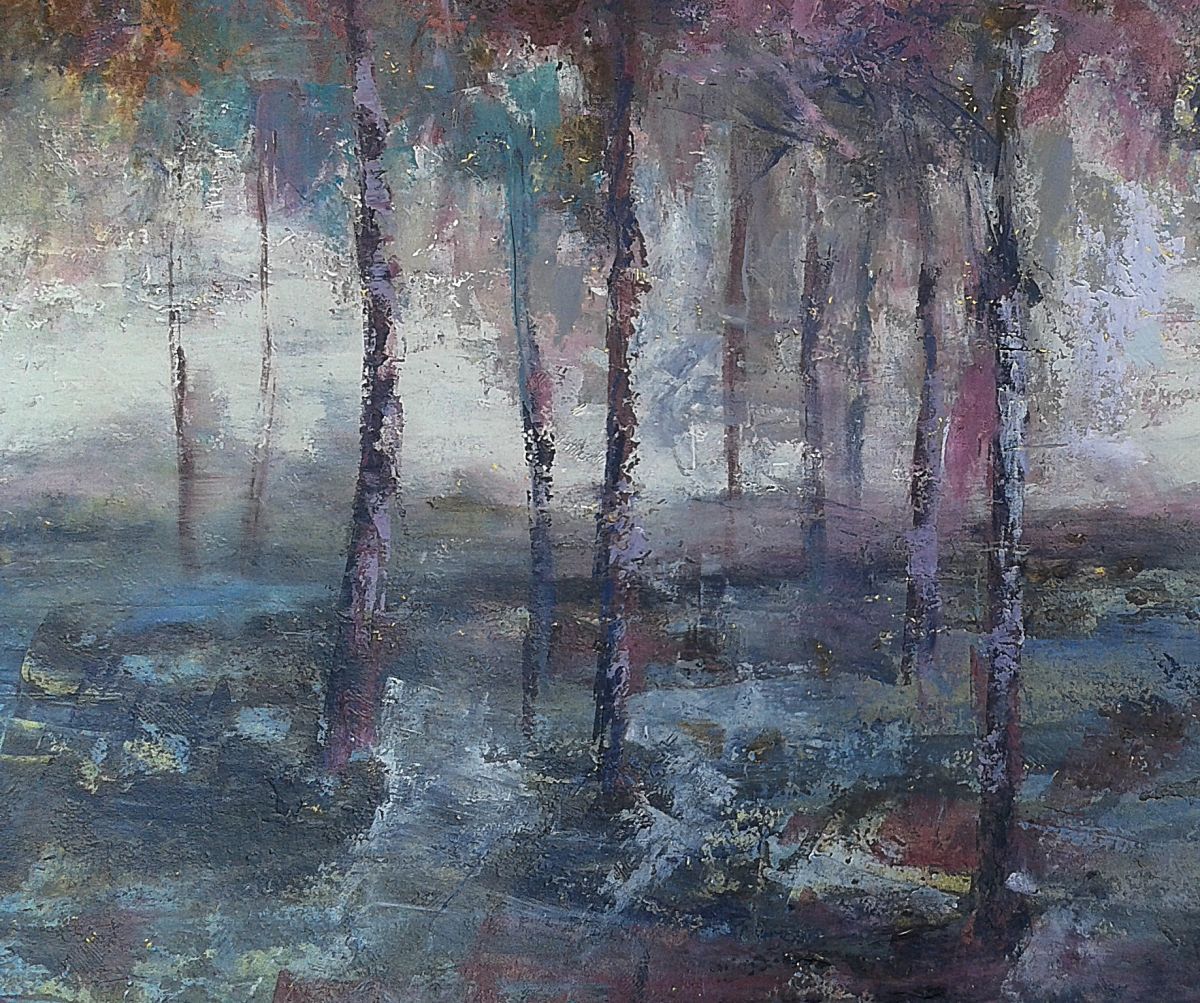 WALK SOFTLY MY LOVE, 100x53cm, muted colors trees large dramatic