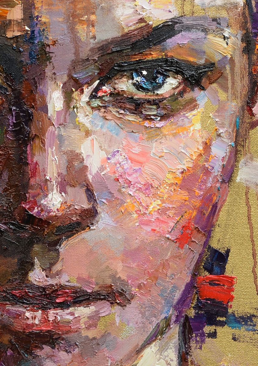 Face on Gold Abstract Portrait (2016) Oil painting by ...