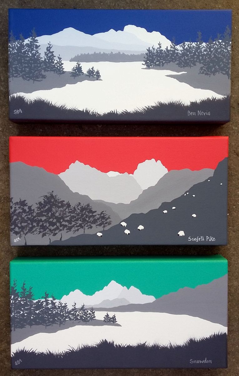 National 3 peaks (Ben Nevis, Scafell Pike and Snowdon) (2017) Acrylic painting by Sam Martin